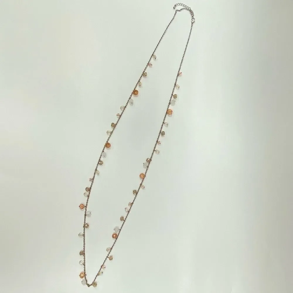 SILVER, taupe and pink crystal beaded necklace‎